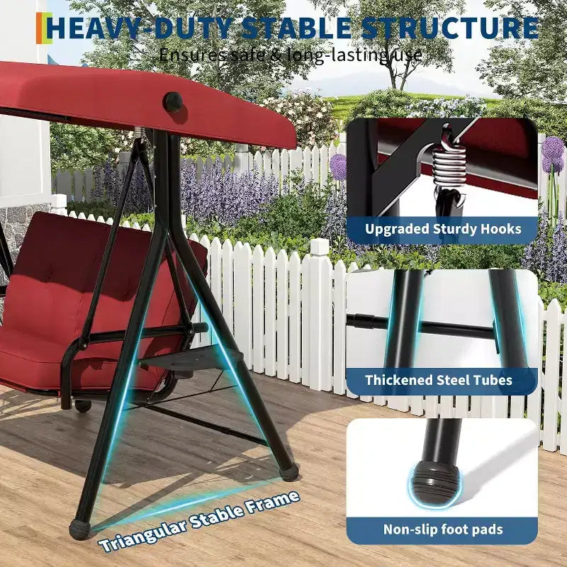 Verstellbarer Outdoor-Doppelsitz-Schaukelstuhl mit Sonnendach, gepolsterter Sitzfläche und robustem Eisengestell – wetterbeständige Gartenbank für Terrasse, Balkon oder Garten