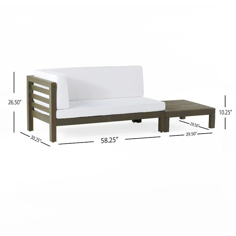 Oana Gartenmöbel-Set aus Akazienholz mit linkem Armteil, bestehend aus 2-Sitzer-Sofa und Couchtisch, inklusive Sitzkissen, von Christopher Knight Home