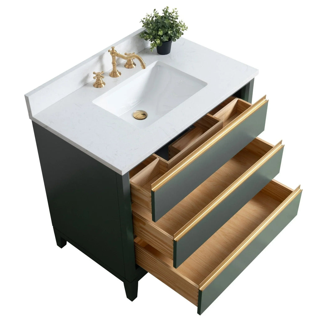 Vanity Art Badezimmerschrank mit Keramikwaschbecken und Platte aus technischem Marmor