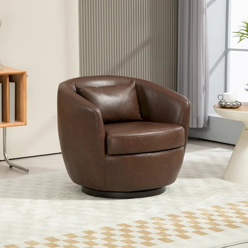 Gepolsterter Drehsessel in Fassform mit Stauraum, moderner Wohnzimmer-Beistellstuhl für Schlafzimmer, Büro, Leseecken - PU