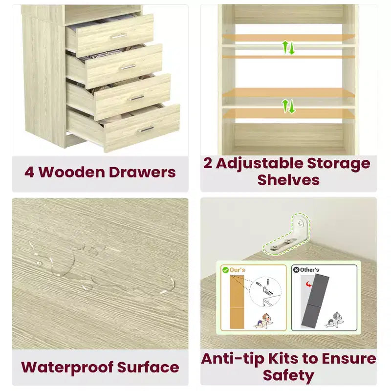 Schrankorganisationssystem mit Holzschubladen und Regalen