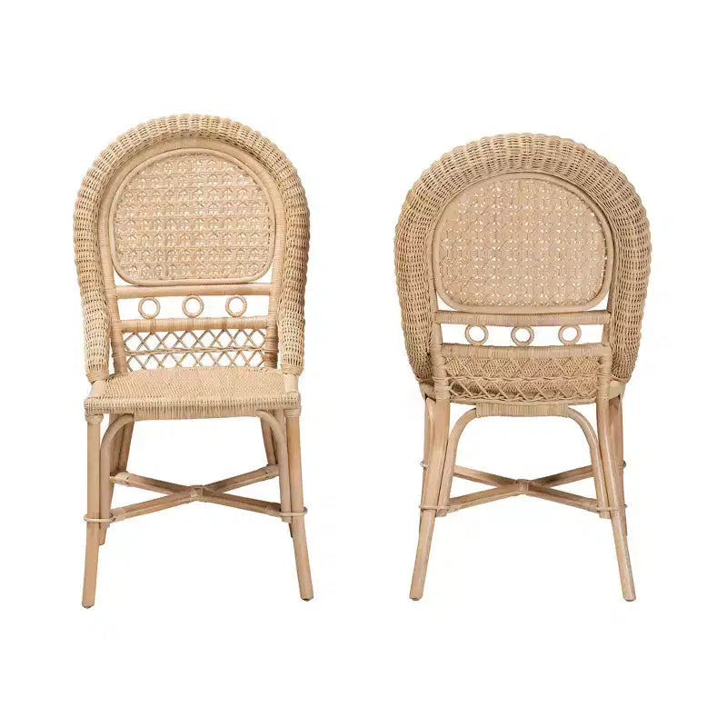 bali & pari Jelita Modernes Bohemian-Set aus 2 Rattan-Esszimmerstühlen in natürlichem Braun