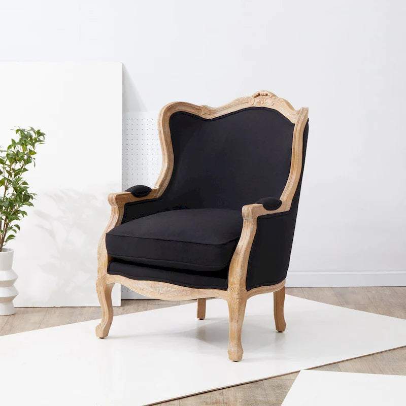 SAFAVIEH Couture Kali Ohrensessel aus Eiche und Naturleinen – 34 B x 34 T x 40 H