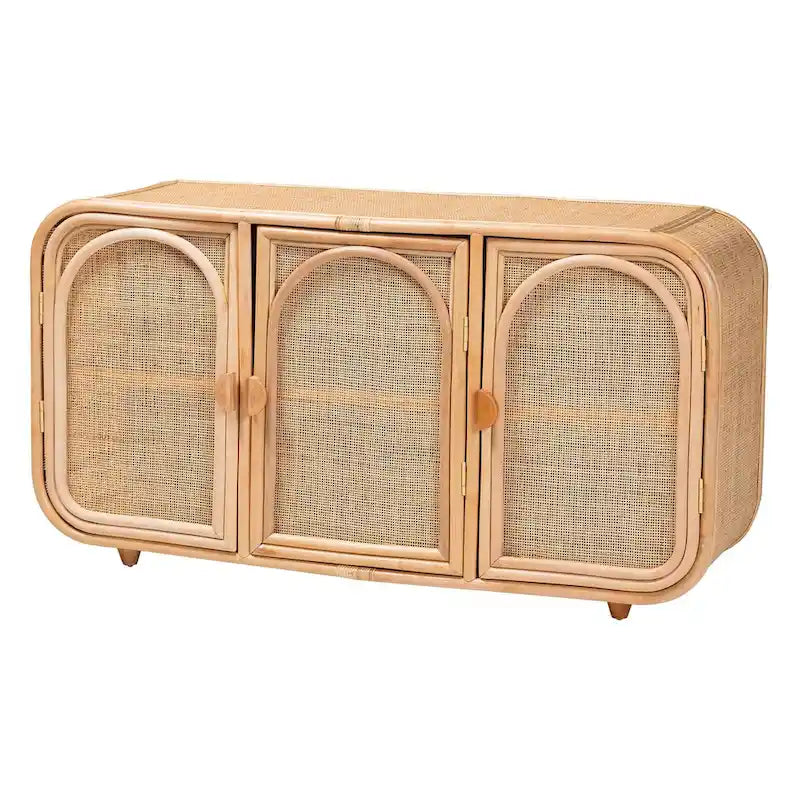 Evania Bohemian Natur-Rattan-Schrank mit 3 Türen