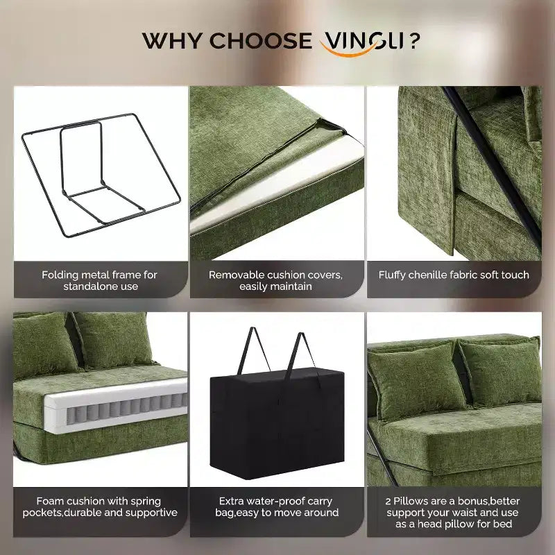 VINGLI Futon-Schlafsofa, Schlafsessel, Bodensofa, kleines Einzel-Schlafsofa, klappbare Matratze