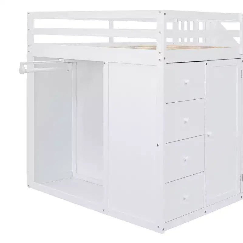 Teddy-Fleece-Tagesbett mit Staubrett und Schubladen, hohes Hochbett aus Holz mit vielseitigem Schreibtisch fürs Schlafzimmer