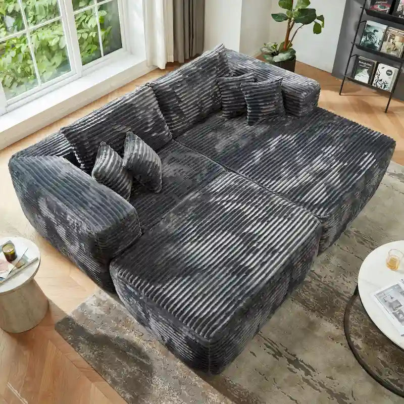 HOOOWOOO Modernes Plüsch-Ecksofa L-förmige Couch mit abnehmbarem Ottoman