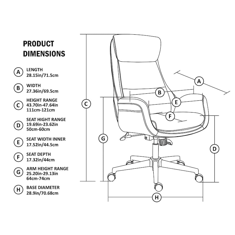 Glitzhome 48-Zoll Mid-Century verstellbarer Drehstuhl aus Kunstleder fürs Büro