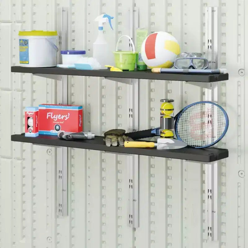 Suncast Vertikaler Geräteschrank 6-Böden-Set Platzsparende Wandmontage Outdoor-Aufbewahrung, Schwarz