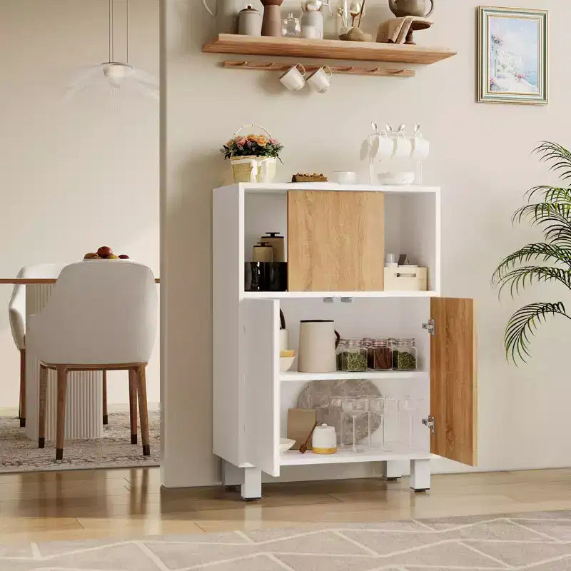 CuisinSmart Holzaufbewahrungsschrank, Sideboard-Buffetschrank mit Schiebetüren & verstellbaren Einlegeböden, Badezimmer-Vitrinenschränke, Weiß