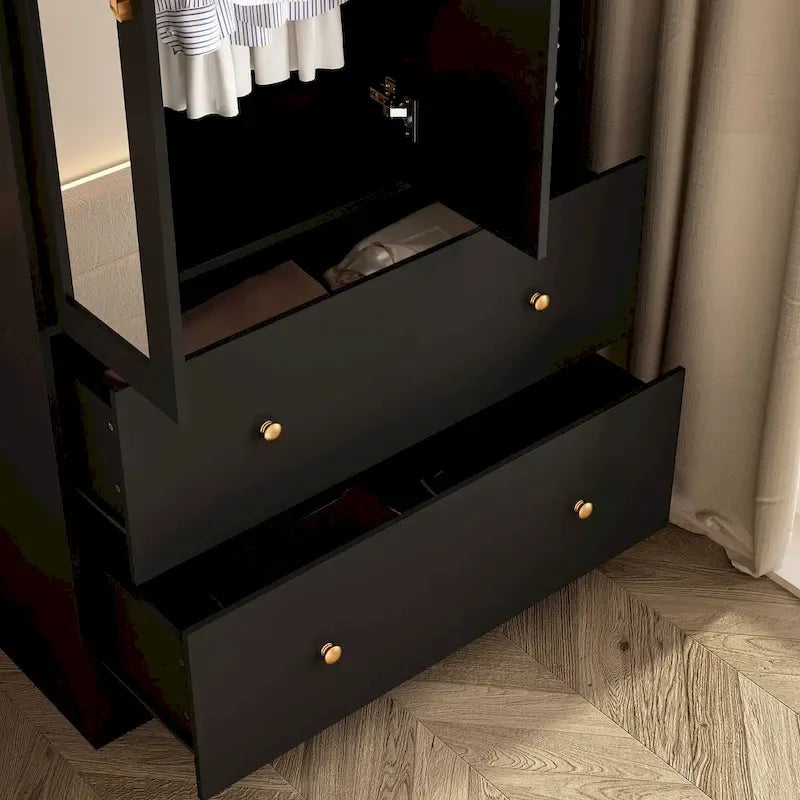 Kleiderschrank mit Spiegel, verstellbarer Kleiderstange und platzsparendem Design