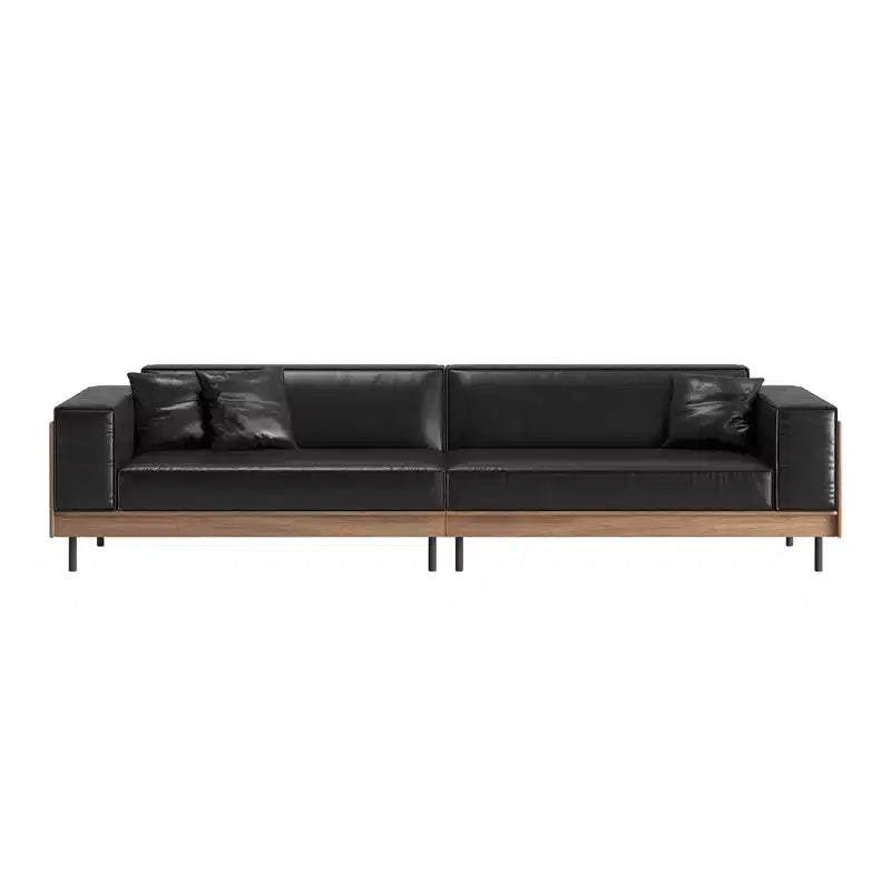 98,42 Modernes Ledersofa mit Massivholzrahmen, Metallbeinen und 3 Dekokissen