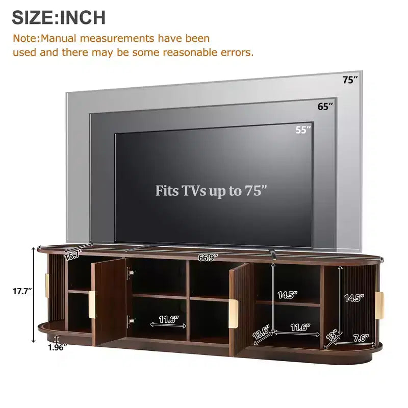 GDFStudio Roy Bauernhaus-TV-Ständer aus Holz mit verschiebbarer Rollladentür und verstellbarem Stauraum