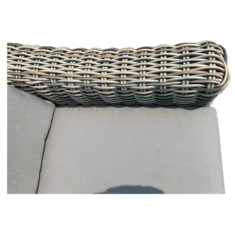 Teva Hawaii Dreifarbiges Gartenmöbel-Sofa aus Korbgeflecht in Grau/Cremeweiß/Beige mit Kissen