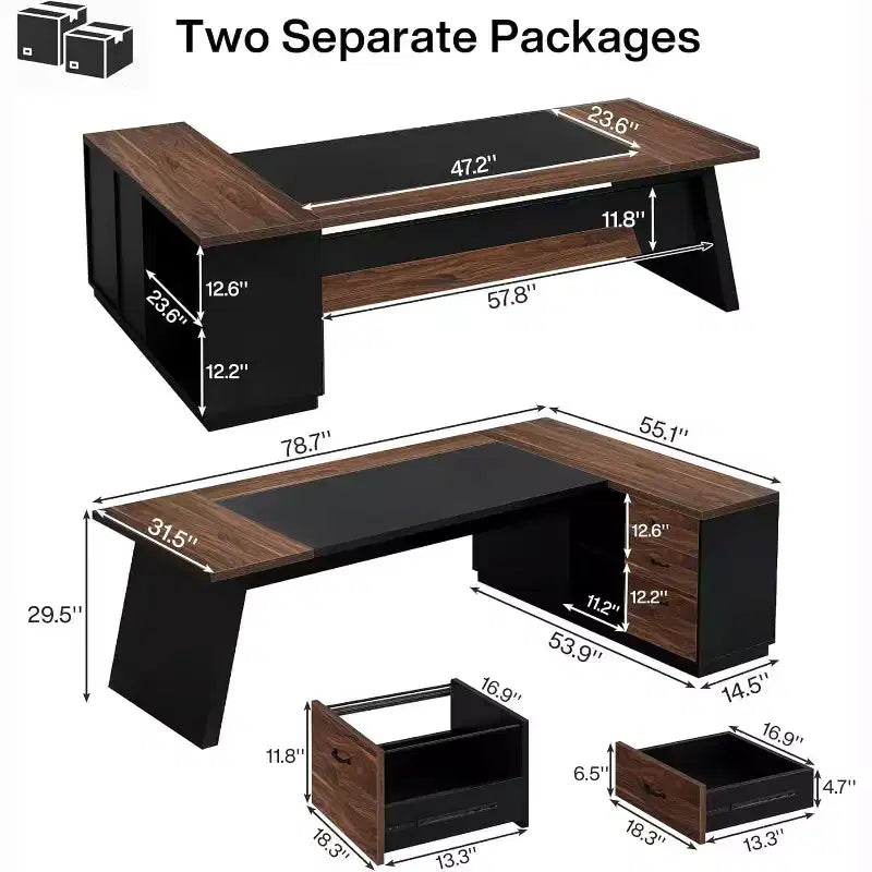 Lantine Modern 78 L-förmiger Chefschreibtisch mit Schubladen und seitlichem Aktenschrank