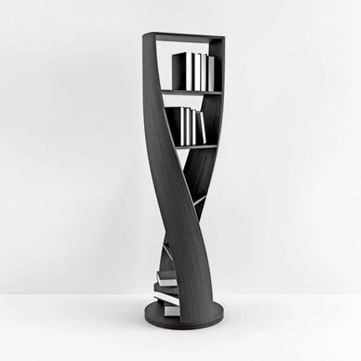 Zeitgenössischer vertikaler Holz-Bücherregal in Sanduhrform mit 5 Ebenen