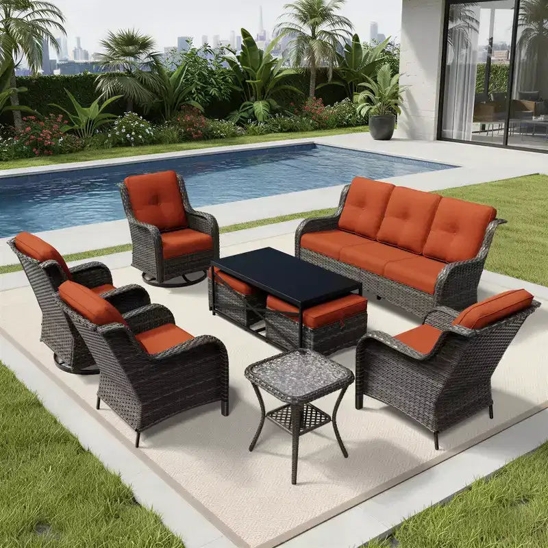 UPTIOT Premium Outdoor-Lounge-Set mit Sofa, Drehstühlen und Fußhocker für ultimativen Komfort und Stil
