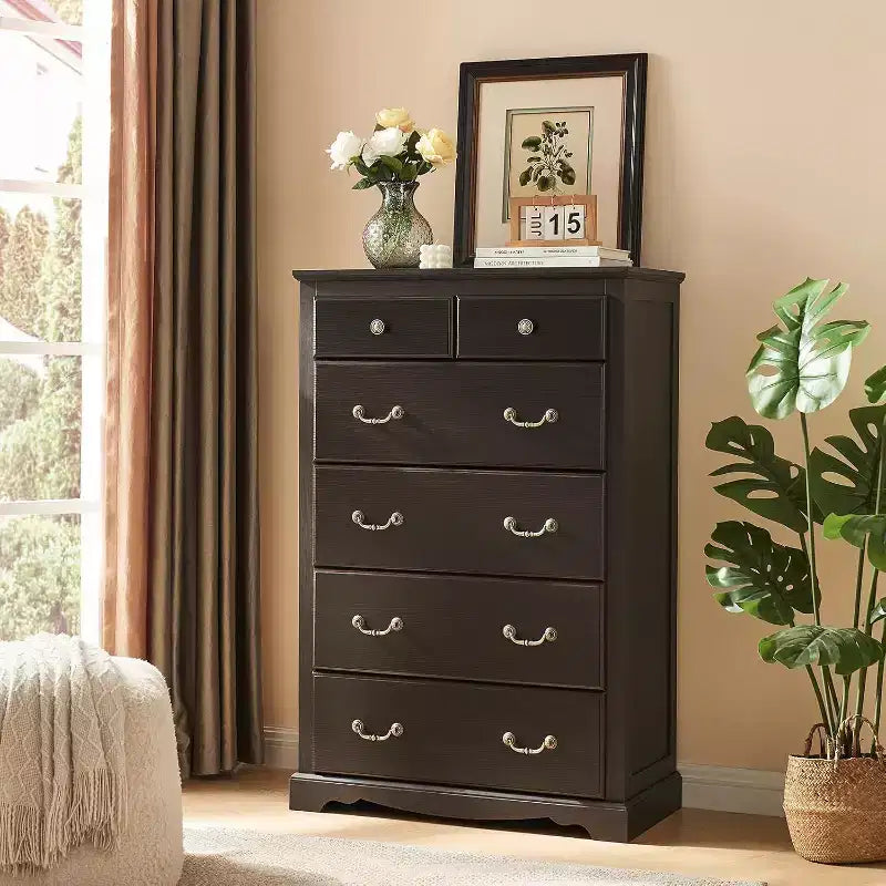 AMERLIFE Schubladenschrank, rustikale Kommode mit Vintage-Metallgriffen