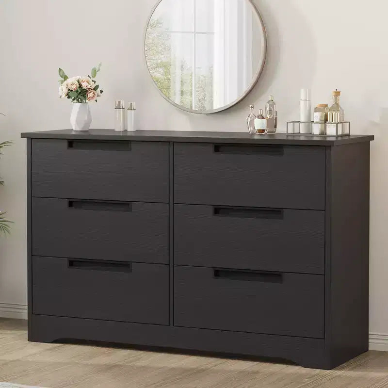 6-Schubladen-Kommode fürs Schlafzimmer, 46,8 Zoll breite Holzkommode mit Griffmulden, Kleiderschrank, TV-Kommode für den Flur