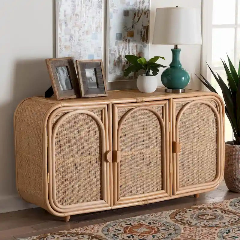 Evania Bohemian Natur-Rattan-Schrank mit 3 Türen