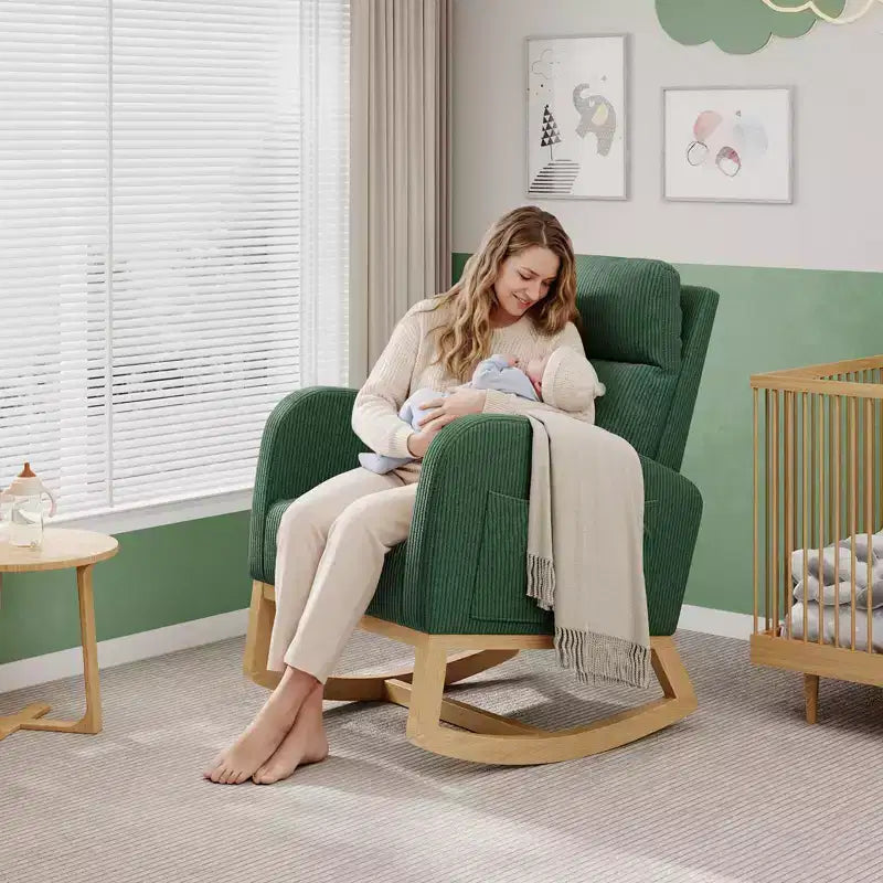 Moderner Schaukelstuhl mit Kissen & Seitentaschen, für Wohnzimmer, Schlafzimmer