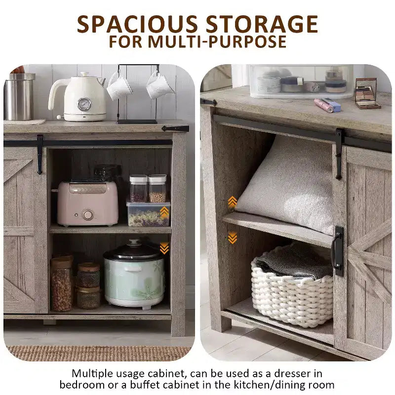 SinCiDo Farmhouse 60-cm-Schminktisch mit verschiebbarer Scheunentür und 4 Schubladen, Schubladenschrank für Wohnzimmer, Schlafzimmer und Kaffeebar