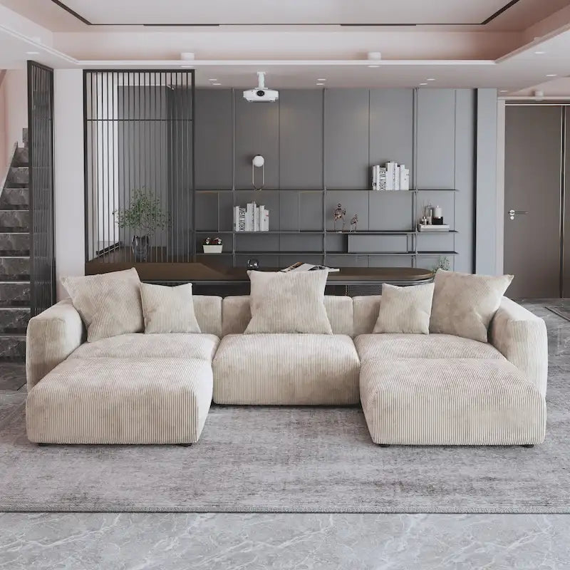 141.73 Modulares Ecksofa, U-förmiges Cord-Sofa mit Ottomanen