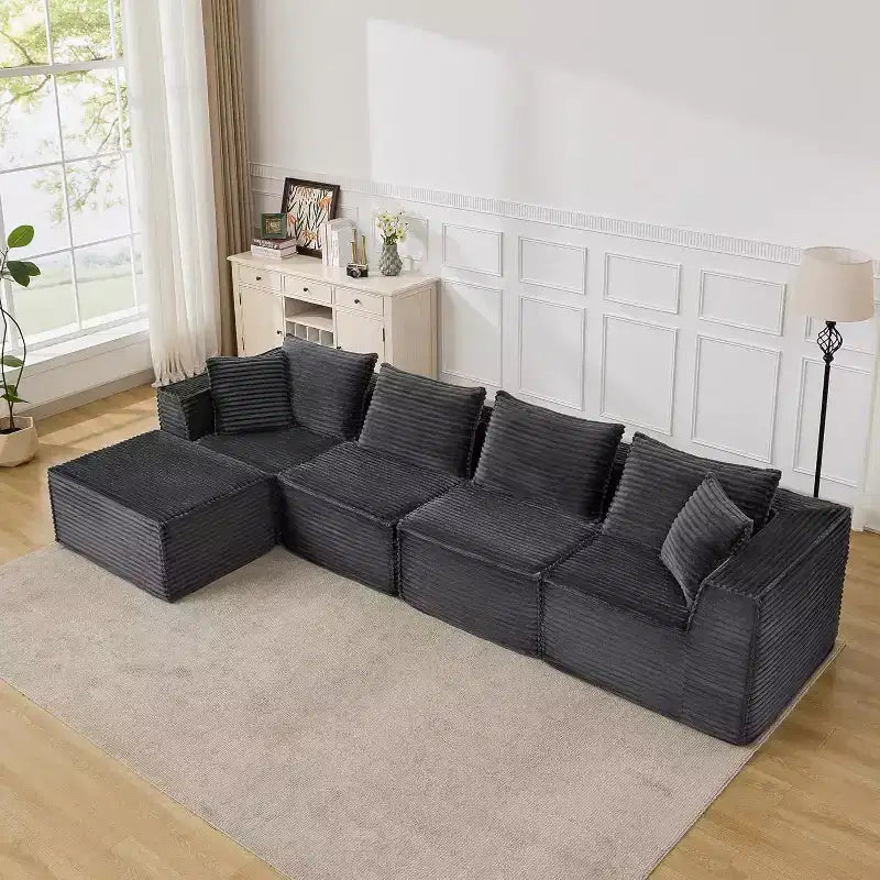 107/ 137 modulares Cloud-Sofa-Element, tiefes, rahmenloses Sofa, wandelbares, bequemes Bodensofa mit Hockern und Memory-Schaumstoff