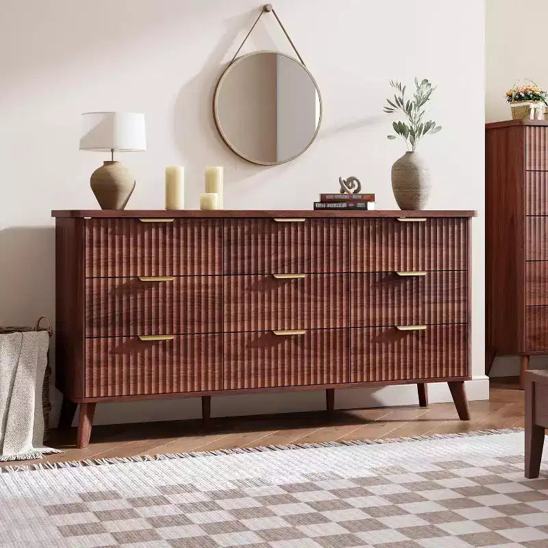 Geriffelte 9-Schubladen-Kommode, 60,6 breite Holzkommode mit tiefem Stauraum, für Schlafzimmer, Wohnzimmer oder Flur