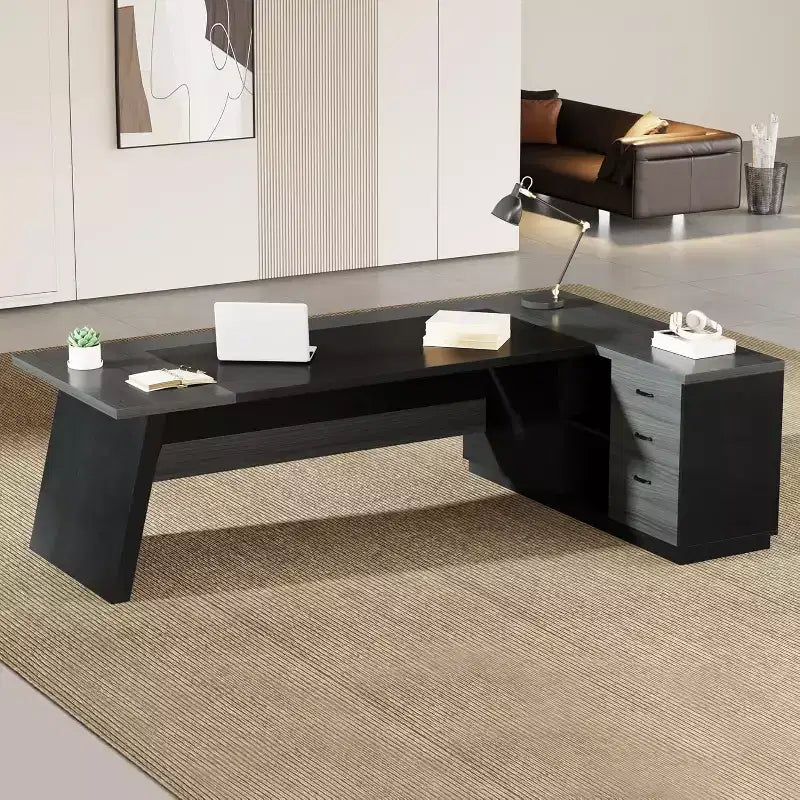 Lantine Modern 78 L-förmiger Chefschreibtisch mit Schubladen und seitlichem Aktenschrank