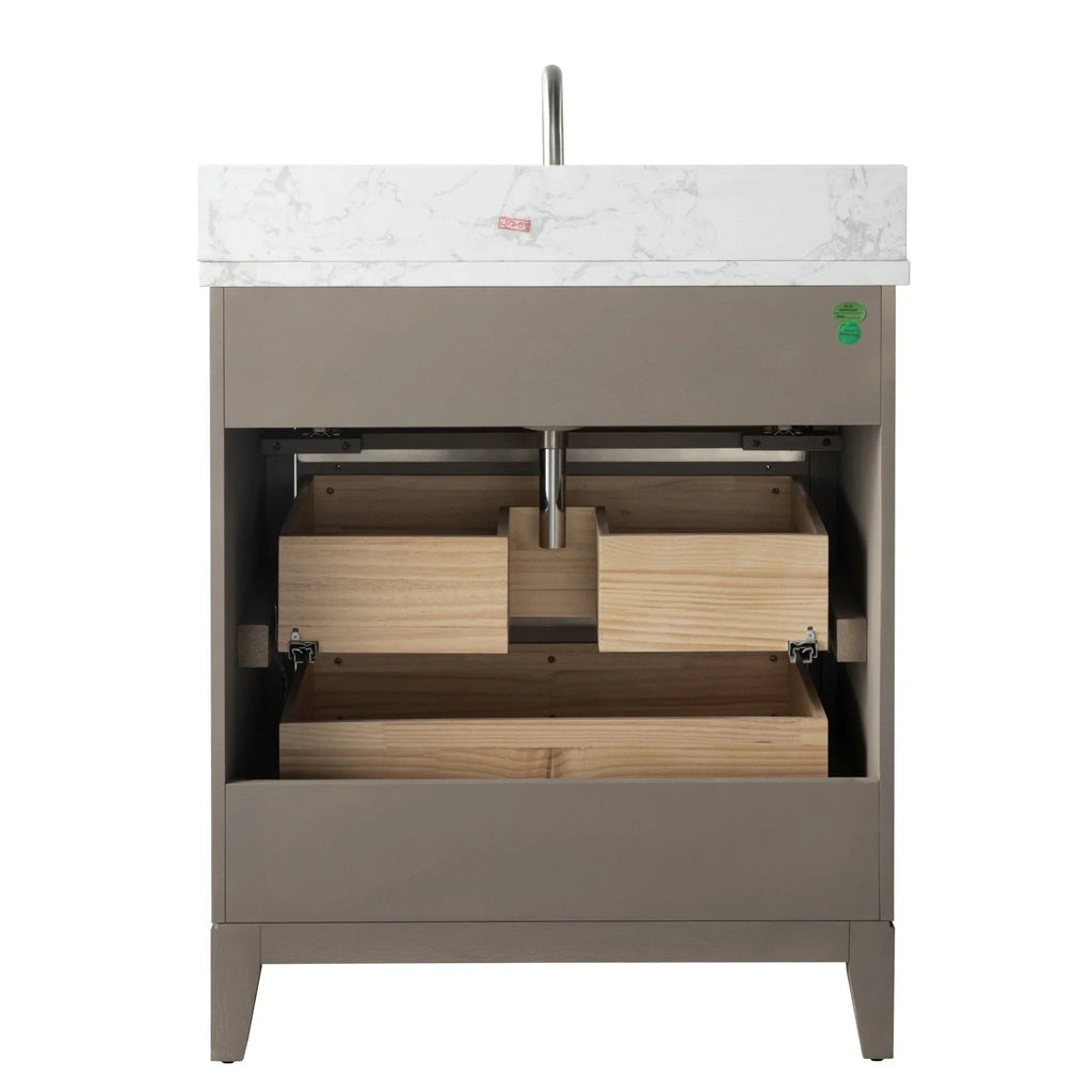 Vanity Art Badezimmerschrank mit Keramikwaschbecken und Platte aus technischem Marmor