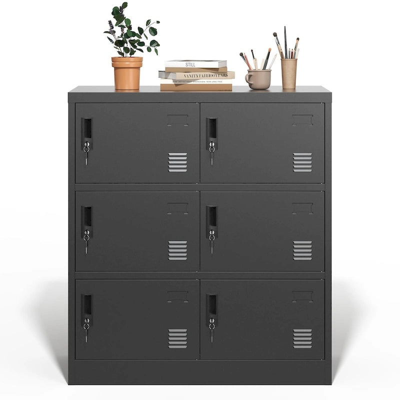6-türiger Mitarbeiterspind, Metallschließfach für Büro, Fitnessstudio, Schule und Zuhause mit Kartenschlitz (schwarz)