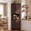 164,6 cm hoher Eckschrank mit Türen, brauner Eckschrank im Landhausstil, freistehender Eckvorratsschrank mit verstellbaren Einlegeböden