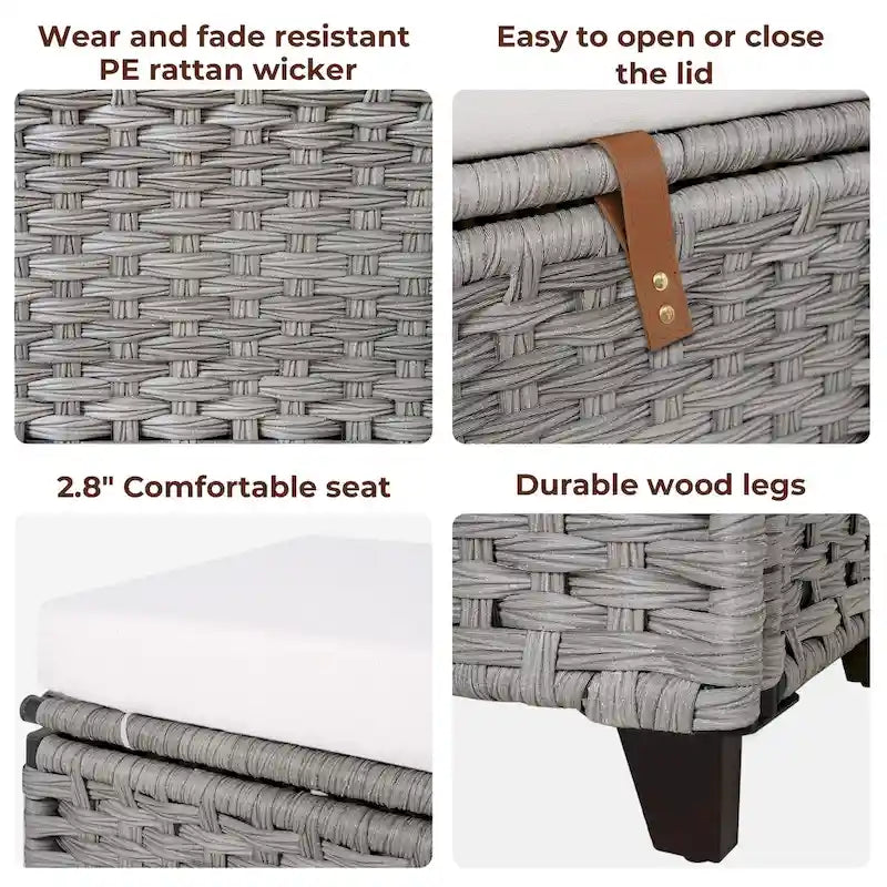 Weiden-Sitzbank mit Kissen für Schlafzimmer, Wohnzimmer, Veranda – 47 cm H x 110 cm B x 47 cm T