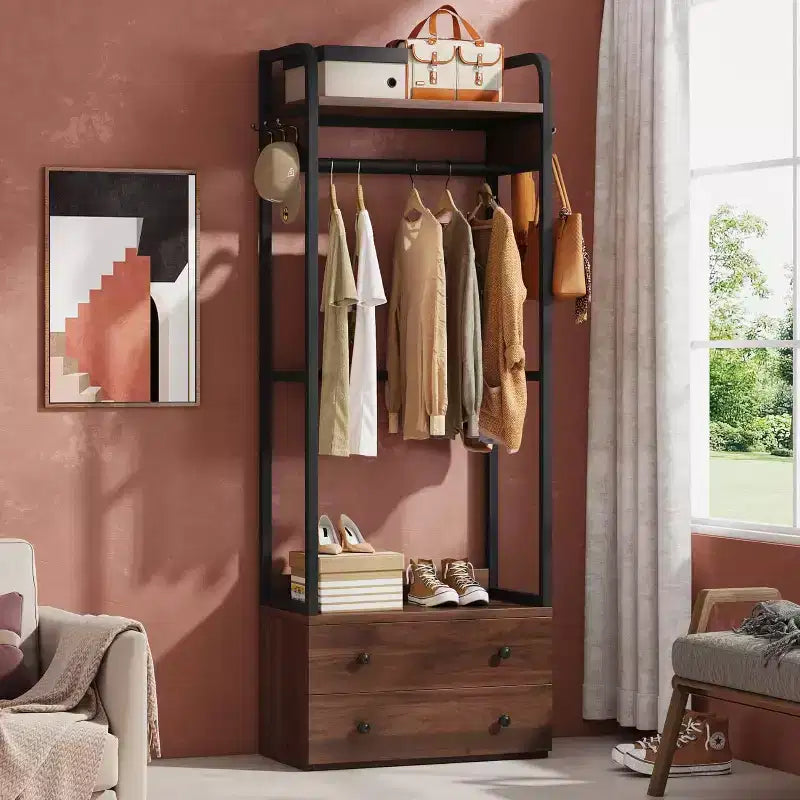 Lantine freistehender Kleiderschrank-Organizer, kleiner Kleiderständer mit Schubladen und Ablagen, robuster Kleiderständer für Flur, Eingangsbereich und Schlafzimmer