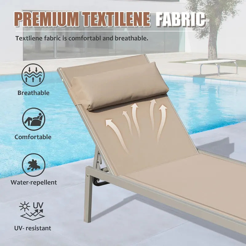3-teiliges Terrassen-Liegen-Set, Aluminium-Poolliegen mit Beistelltisch, verstellbare wetterfeste Outdoor-Liegestühle