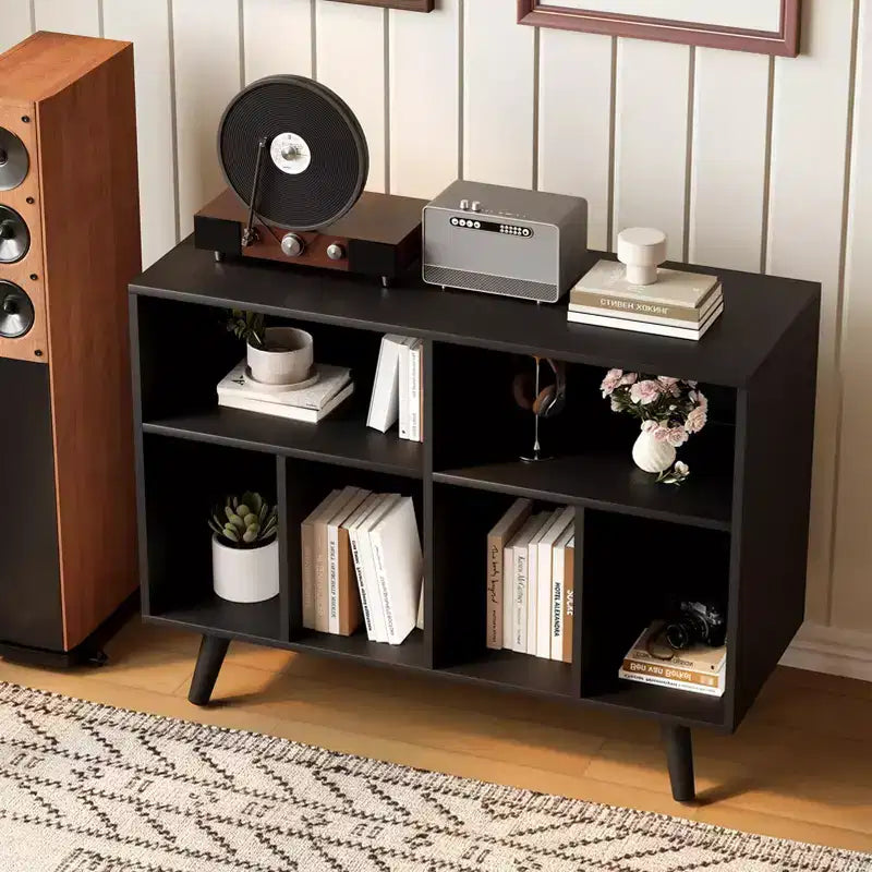 COZONY Plattenspieler-Ständer mit Vinyl-Aufbewahrung, 39,5 Zoll dekoratives Bücherregal Plattenspieler-Ständer fasst bis zu 350 Alben Wohnzimmer