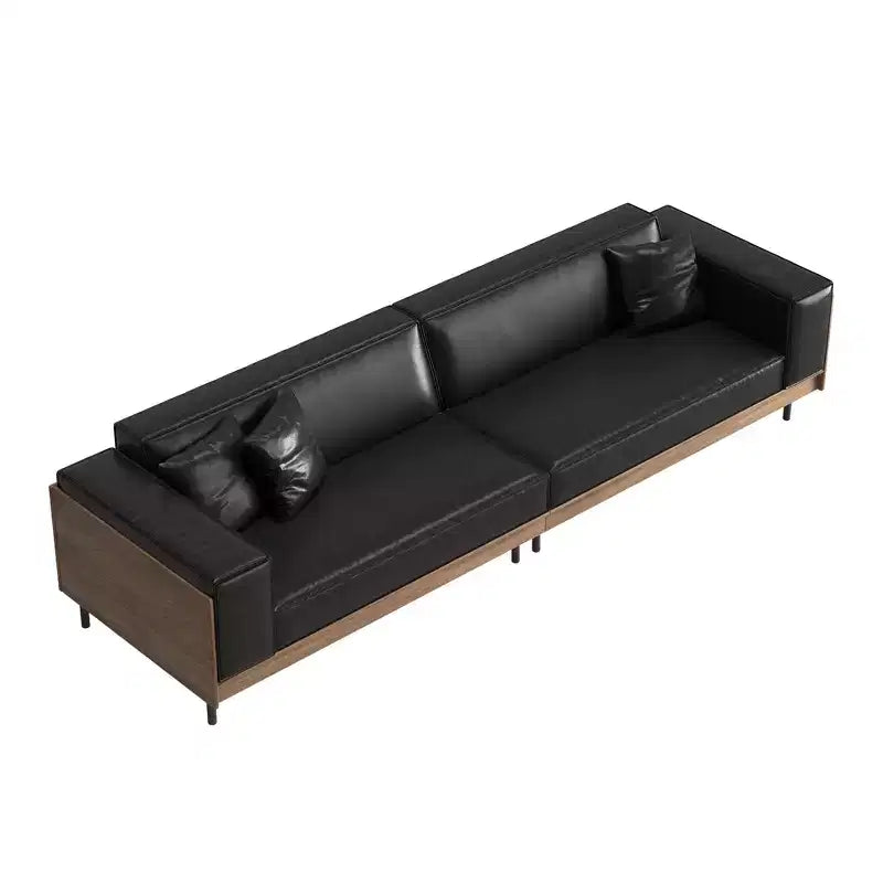 98,42 Modernes Ledersofa mit Massivholzrahmen, Metallbeinen und 3 Dekokissen