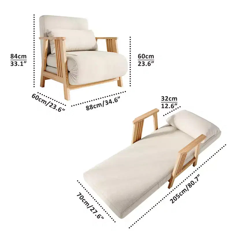 ATJafurn umwandelbarer Akzent-Armlehnstuhl aus Stoff mit Polsterung, Futon-Sessel, Schlafsofa mit Massivholzrahmen für Schlaf- und Wohnzimmer, Beige