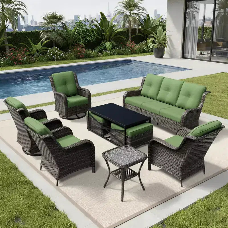 UPTIOT Premium Outdoor-Lounge-Set mit Sofa, Drehstühlen und Fußhocker für ultimativen Komfort und Stil