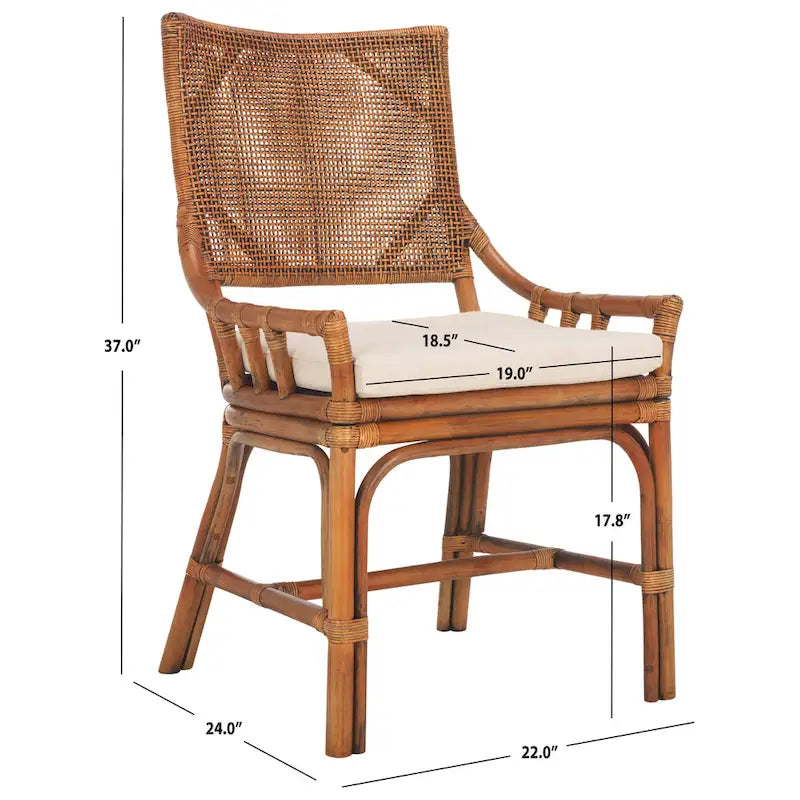 Küstendesign Rattan-Stuhl mit Kissen, 22 B x 24 L x 37 H, 22 B x 24 T x 37 H