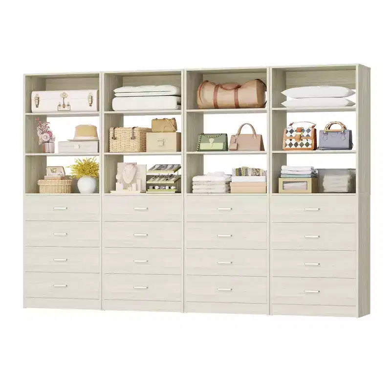 Schrankorganisationssystem mit Holzschubladen und Regalen