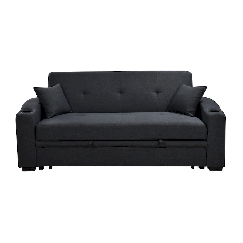 Roomfitters 75-Zoll modernes 3-in-1-Schlafsofa mit praktischem Ausziehbett, verstellbarer Rückenlehne, Getränkehaltern und Kissen