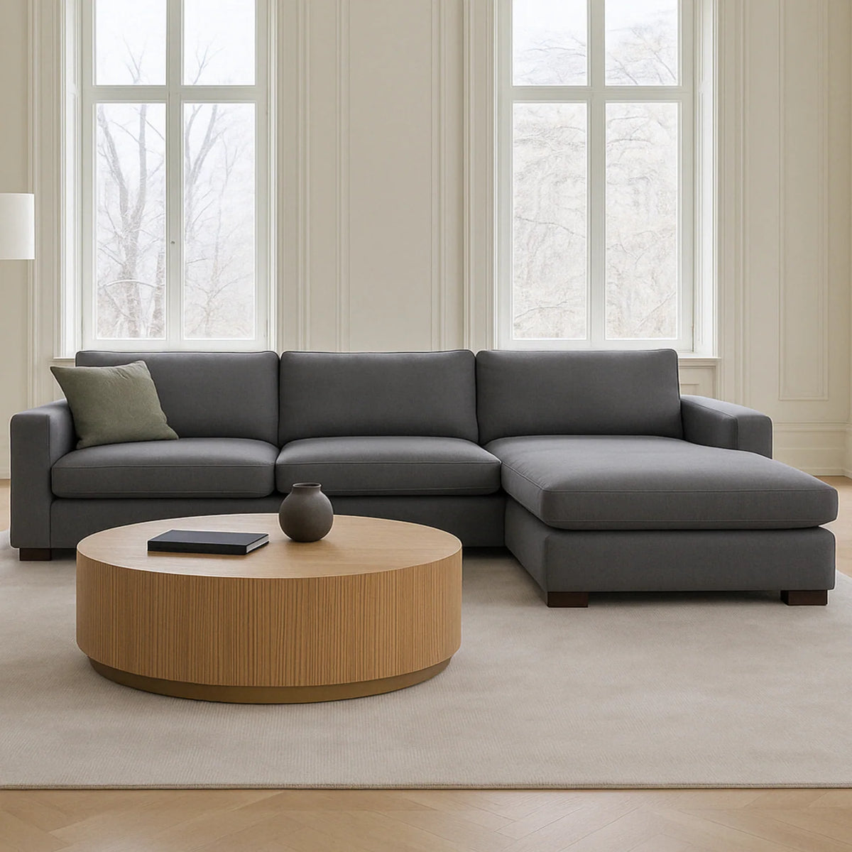 Couchtisch aus rustikaler Eiche mit Rillen | Gebürstetes Gold-Finish