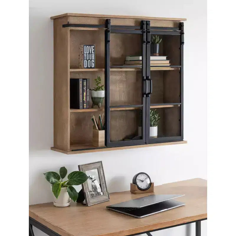 30 x 28 Barnhardt Dekorativer Wandhängeschrank aus Holz mit 2 Glasschiebetüren, Rustikales Braun - Kate & Laurel All Things Decor: Metallrahmen