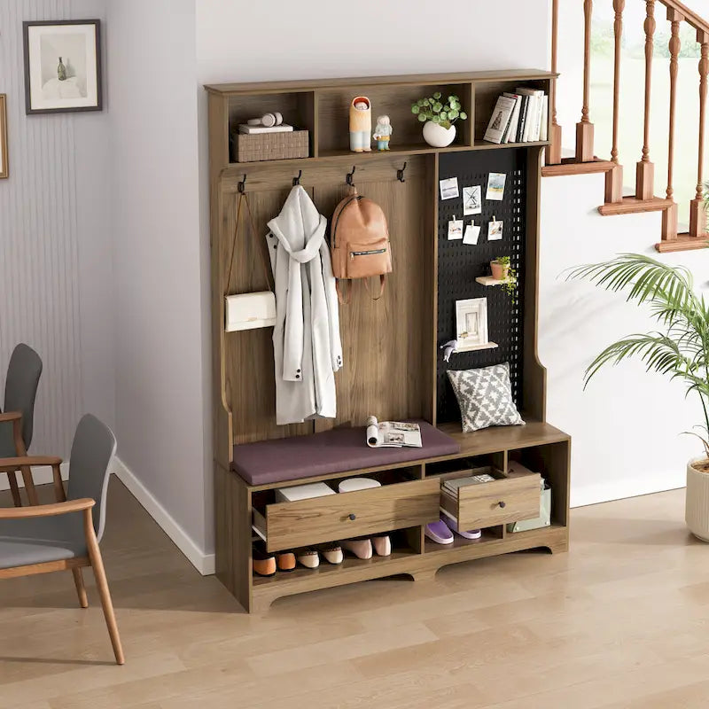 GDFStudio – Finn Multifunktionale Garderobe mit Schuhbank, Lochwand und viel Stauraum