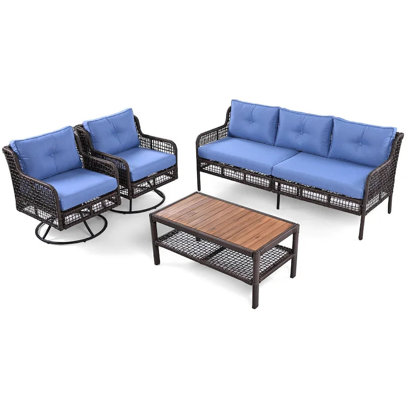4-teiliges Outdoor-Rattangarniture-Set mit Drehstühlen und Couchtisch