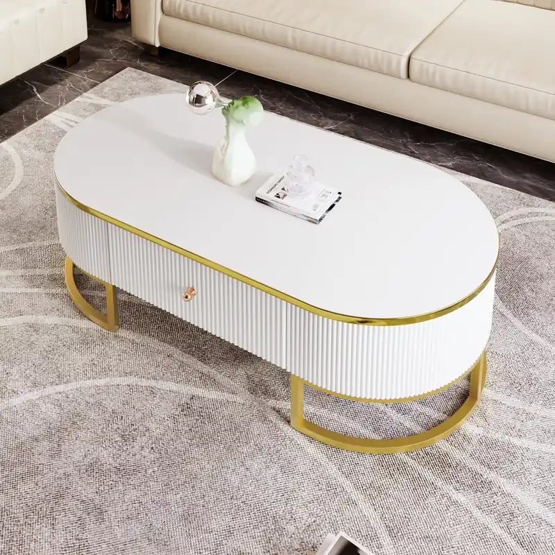 47,2" ovaler Couchtisch aus Holzwerkstoff mit Schubladen BranchedWood Coffee Table With Storage Drawers