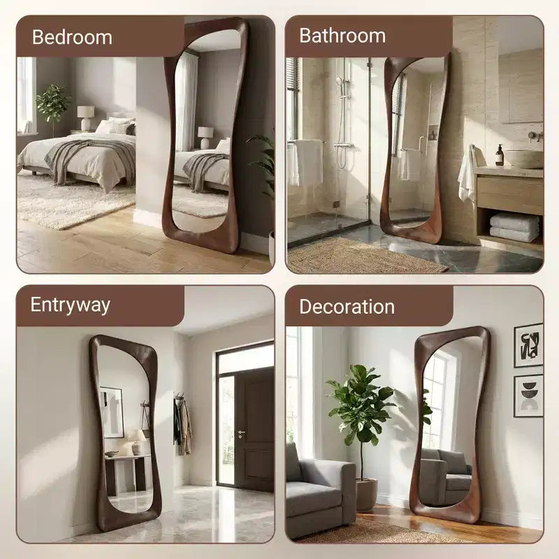 Dovelina 71H*31W Asymmetrischer Ganzkörperspiegel, dekorativer Anlehnspiegel, moderner Badezimmerspiegel für Wohnzimmer, Esszimmer, Flur und Schlafzimmer
