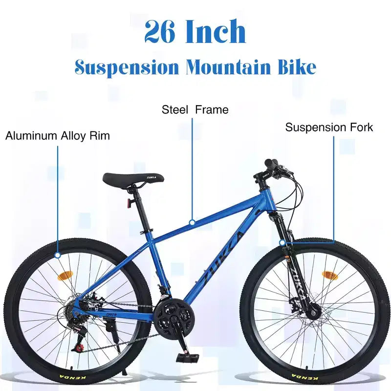 Whisen 26 Zoll Mountainbike mit Federung, 8-Gang-Kettenschaltung, KENDA-Reifen und doppelten Scheibenbremsen